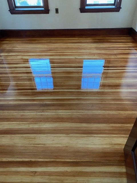 Sanded and refinished pine wood floors In Watertown, MA.
