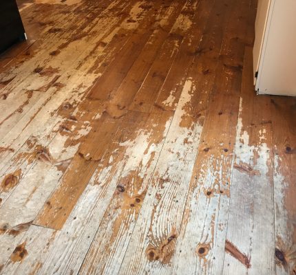 30-year-old pine floor refinished in Burlington, MA