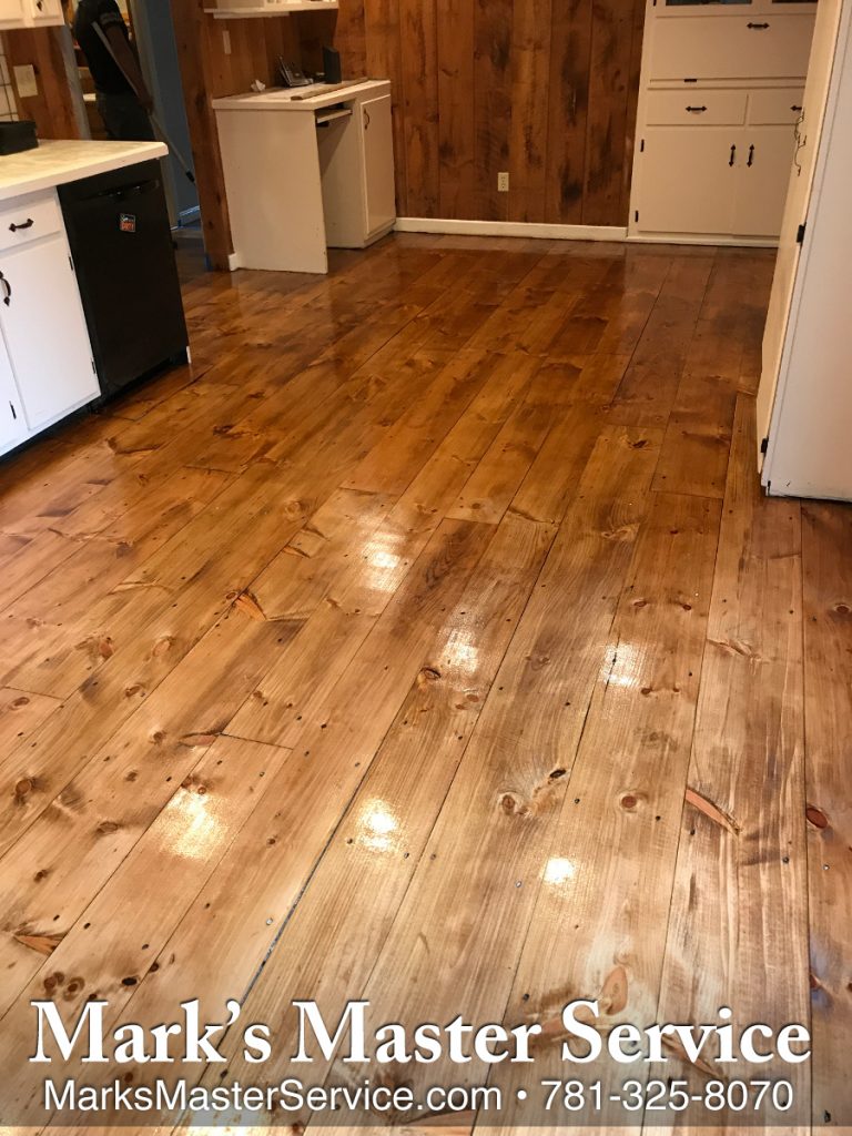 30-year-old pine floor refinished in Burlington, MA | Mark's Master Service